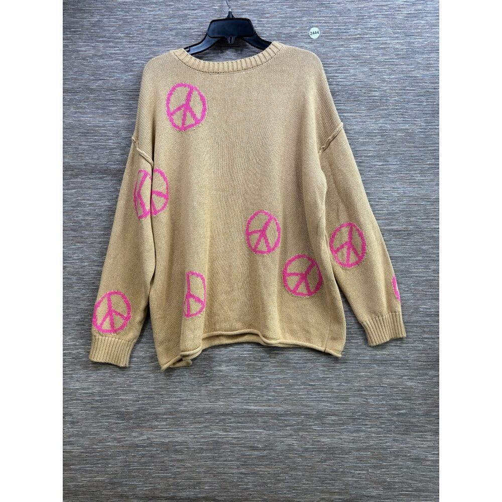Peace Love World Novelty Stitch Crew Neck Knit Sweater Womens Size 1X Brown NEW - Picture 2 of 7